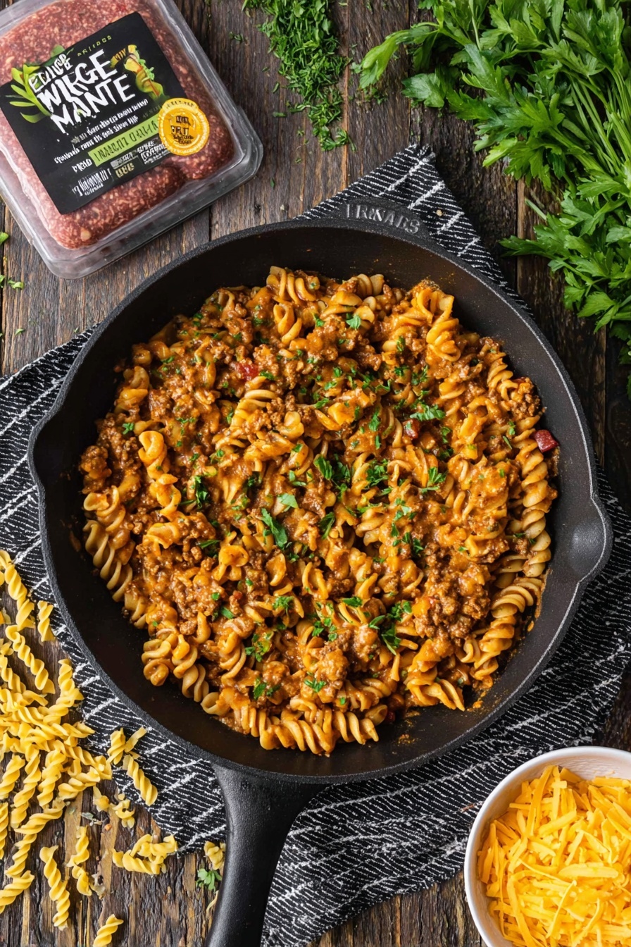 Vegan Cheeseburger Pasta - Serving Suggestion