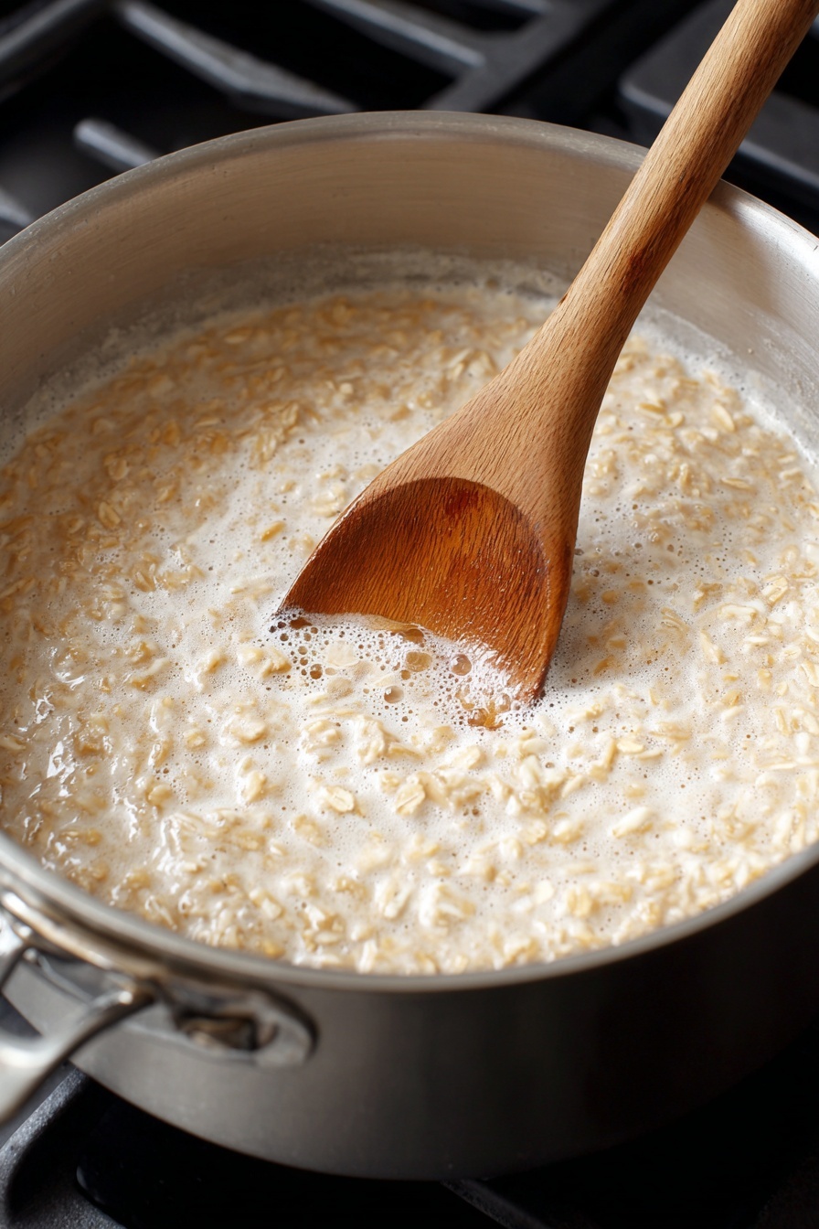 A deep white bowl filled with creamy porridge made of small grains, topped with a square pat of melting butter in the center. The porridge has a light tan color with a slightly thick texture, while the butter is pale yellow with a soft smooth surface. The bowl sits on a wooden table with a silver spoon next to it, and part of a green and blue striped cloth in the top left corner. The background has been changed to white marbled texture. Photo taken with an iphone --ar 2:3 --v 7